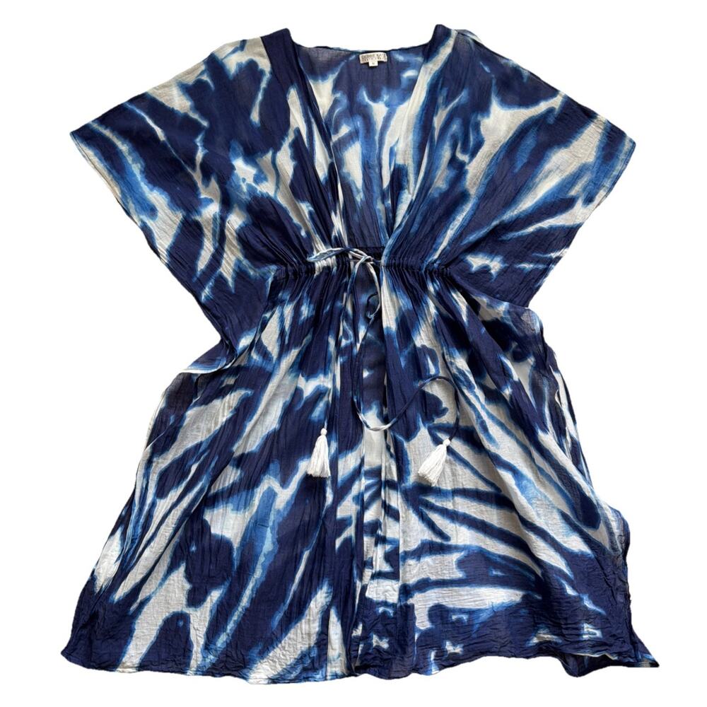 Debbie Katz South Beach Cover Up Women Small Blue White Tie Closure Tassels Swim - Picture 7 of 7